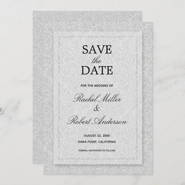 Floral Gray Wedding Save The Date (Front/Back)