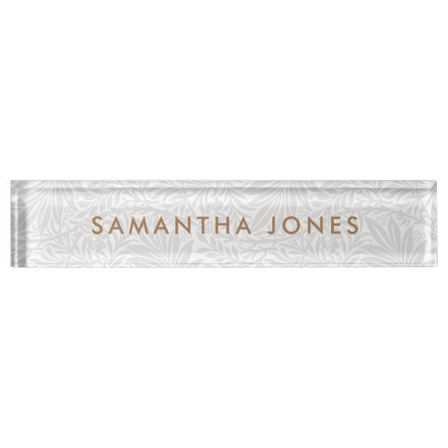 Floral Gray White Classic Personalized Desk Name Plate (Front)