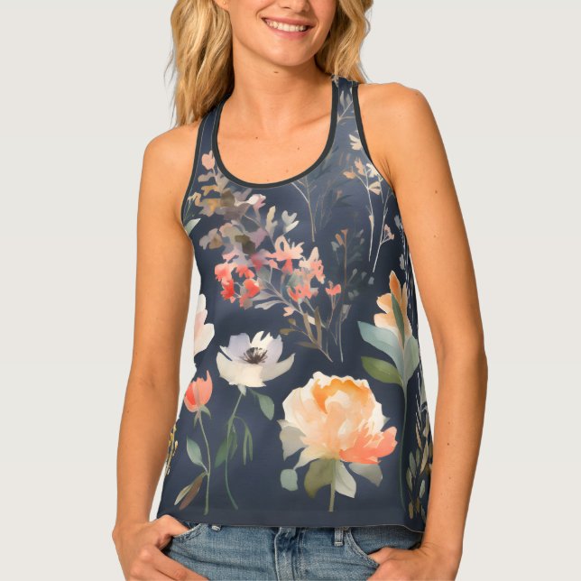 Floral Gray Women's Racerback Tank Top (Front)
