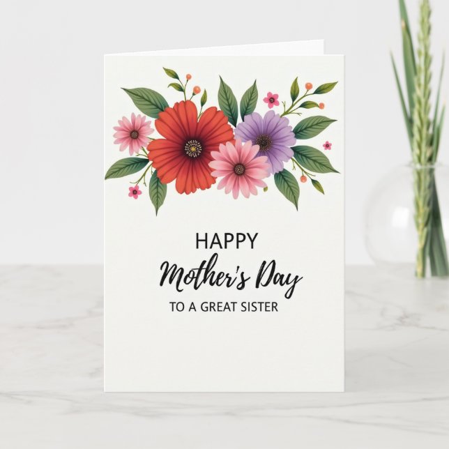 Floral Great Sister Mothers Day Card (Front)