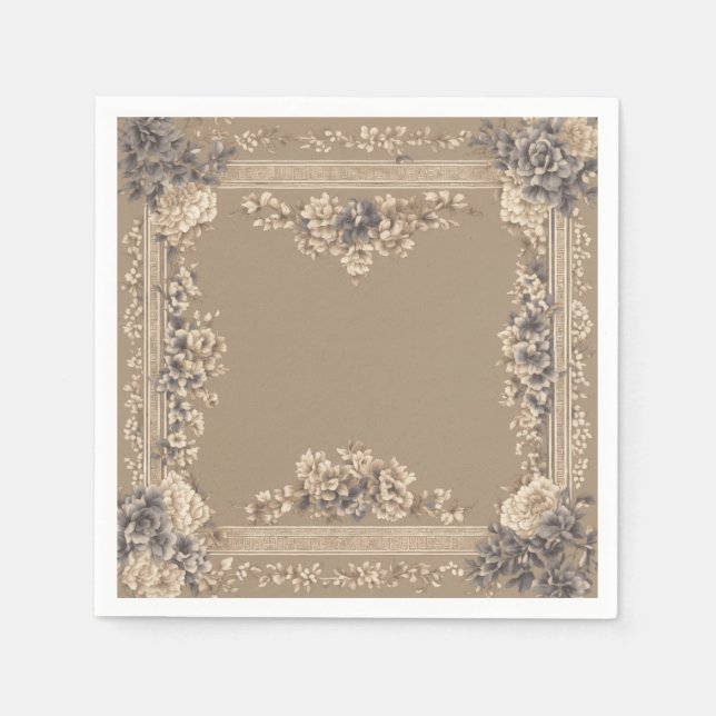  floral greek key toile pattern,  napkins (Front)