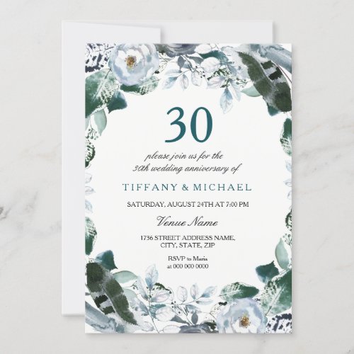 Floral Green 30th Wedding Anniversary Invite