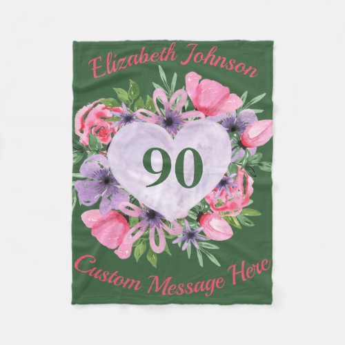 Floral Green 90th Birthday Blanket for Women