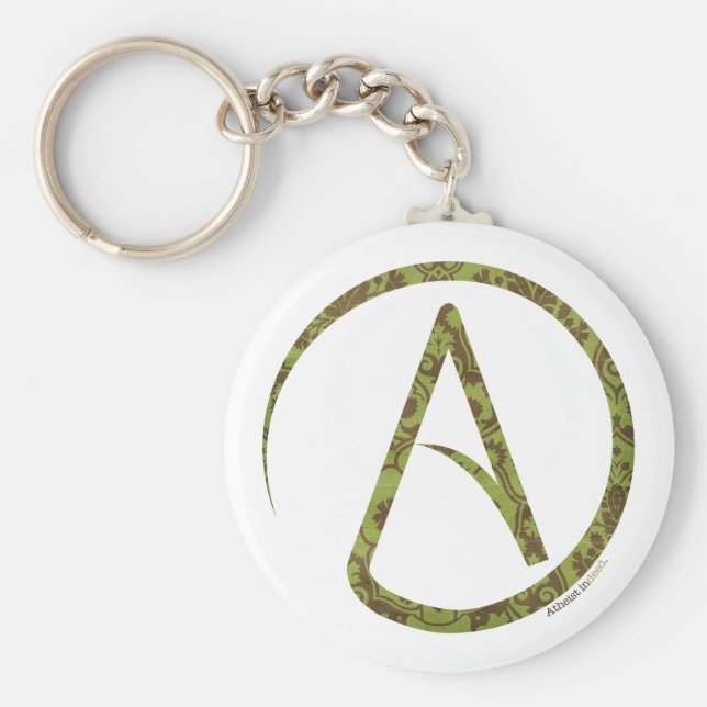 Floral Green and Brown Atheist Keychain (Front)