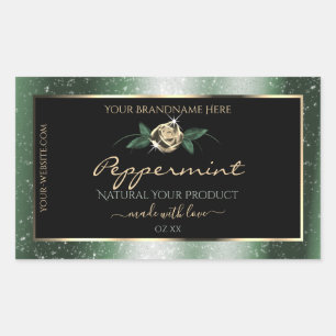 Floral Green and Gold Frame Black Product Labels
