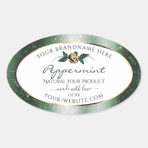 Floral Green and Gold Frame White Product Labels