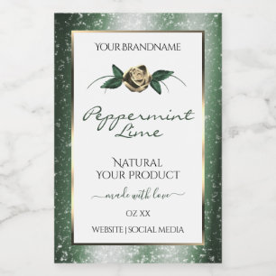 Floral Green and Gold Frame White Product Labels