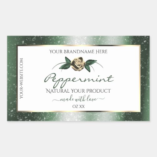 Floral Green and Gold Frame White Product Labels