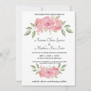 Floral, green and pink on white background invitat invitation