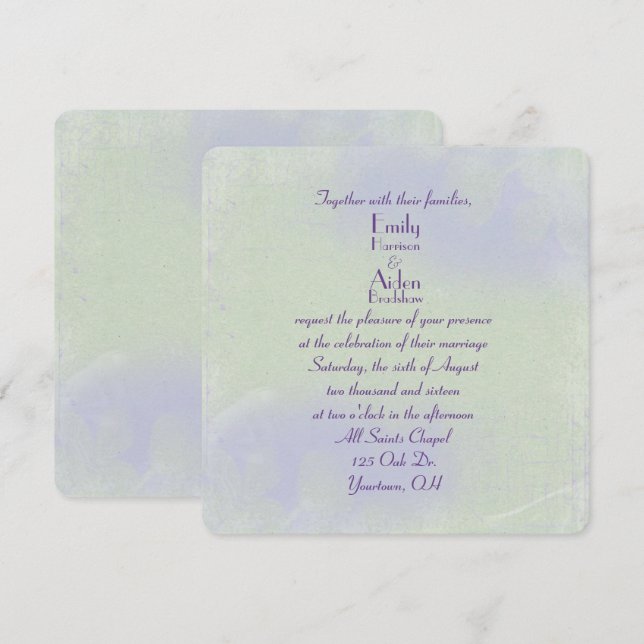 floral green and purple abstract invitation (Front/Back)