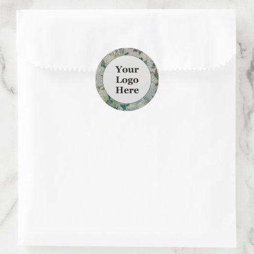 Floral Green and White Your Logo Template Classic Round Sticker