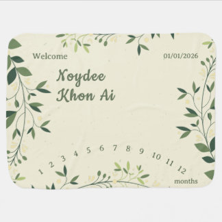 Floral Green and Yellow Leaves, Milestone Baby Blanket