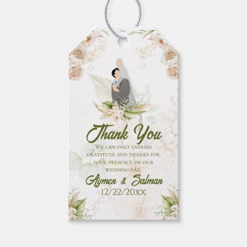 Floral Green  Beige Islamic Wedding Thank You Tag