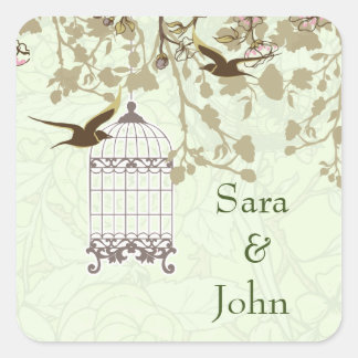 floral green bird cage, love birds envelope seal