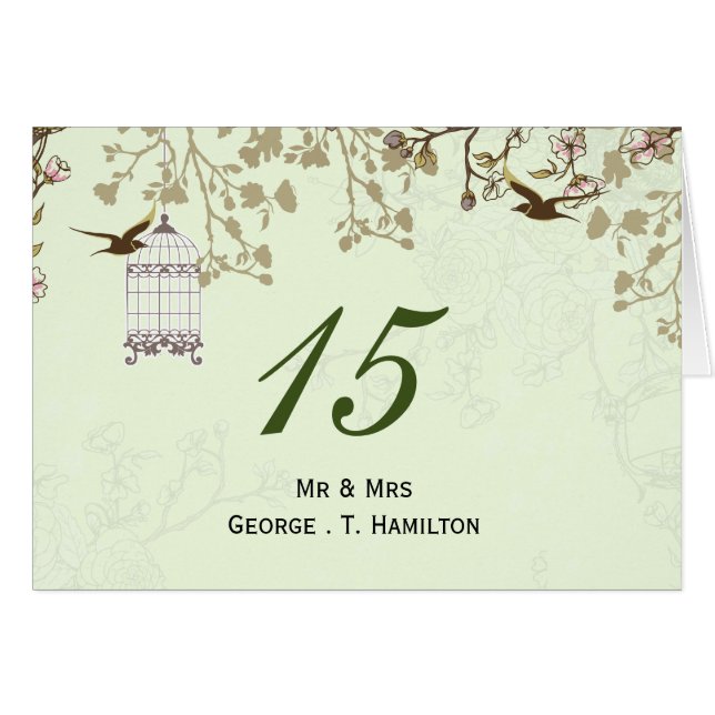 floral green bird cage, love birds table numbers (Front Horizontal)