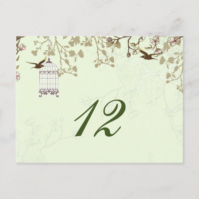 floral green bird cage, love birds table numbers (Front)