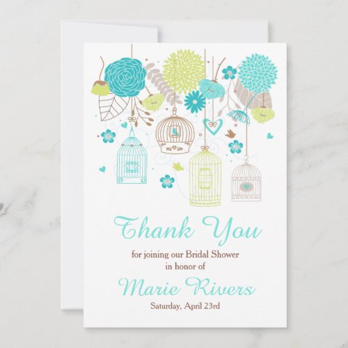 Floral Green  Blue Bridal Shower Thank You Card
