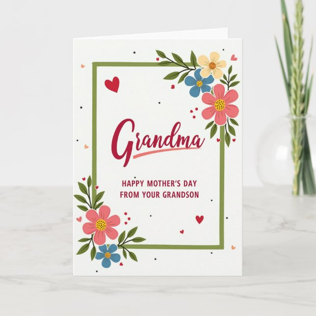 Floral Green Border Mothers Card (Front)