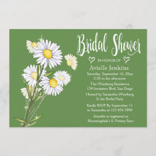 Floral Green Bridal Shower White Daisy Flowers Invitation