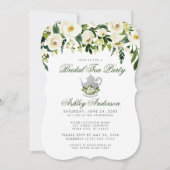 Floral Green Bridal Tea Party Silver Invite GB (Front)