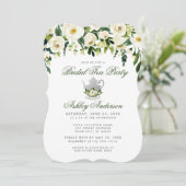 Floral Green Bridal Tea Party Silver Invite GB (Standing Front)