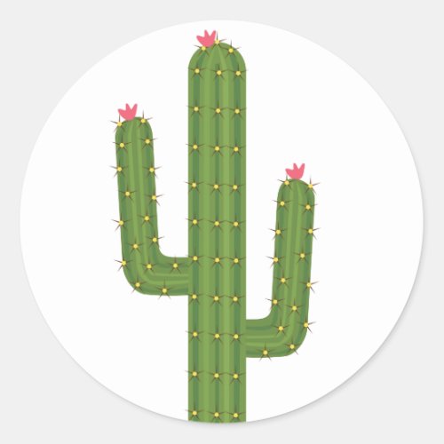 Floral Green Cactus Pink Flowers Sticker  Seal