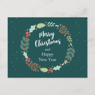 Floral Green Christmas Holiday Postcard