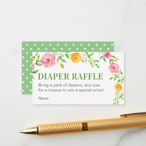 Floral Green Diaper Raffle Ticket Baby Shower Enclosure Card