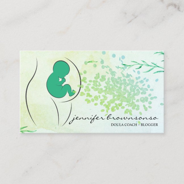 Floral Green Doula Birth Coach Pregnant Business Card