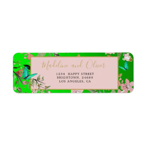 Floral Green Elegant Pink Gold Chinoiserie Chic Label