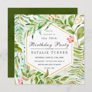 Floral Green Foliage Birthday Party Invitation
