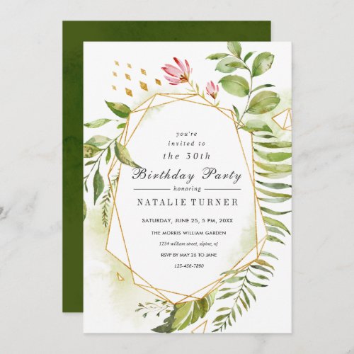 Floral Green Foliage Birthday Party Invitation