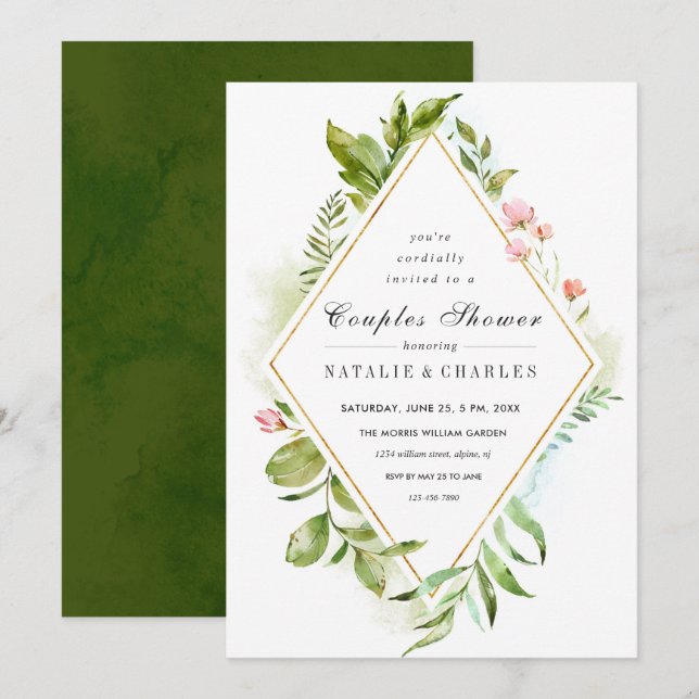 Floral Green Foliage Couples Shower Invitation (Front/Back)