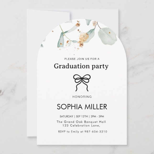 Floral Green Foliage Graduation Party  Invitation (Front)