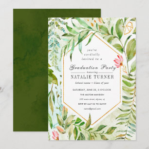 Floral Green Foliage Graduation Party Invitation