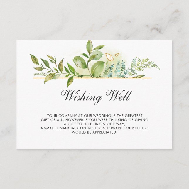 Floral Green Foliage Wedding Wishing Well Enclosure Card (Front)