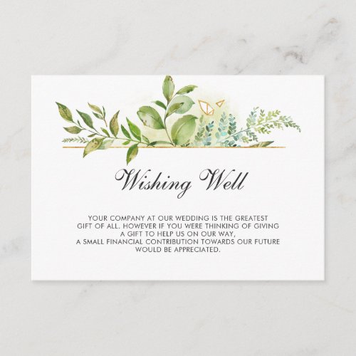 Floral Green Foliage Wedding Wishing Well Enclosure Card