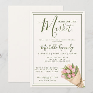 Floral Green Fresh Off The Market Bridal Shower  Invitation