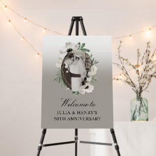 Floral Green & Gold 50th Anniversary Welcome Sign