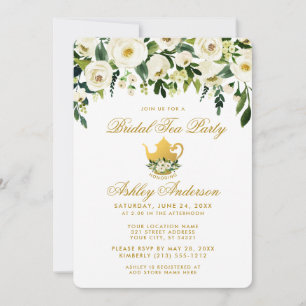Floral Green Gold Bridal Tea Party Invitation