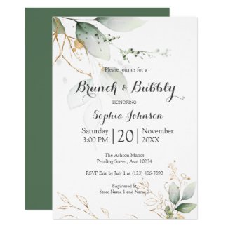 Floral Green Gold Brunch & Bubbly Bridal Shower Invitation