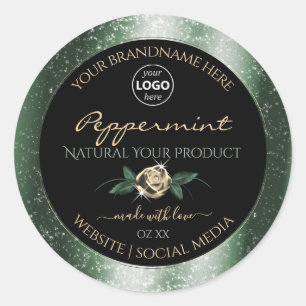 Floral Green Gold Frame Black Product Labels Logo