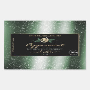 Floral Green Gold Frame Black Product Labels Logo