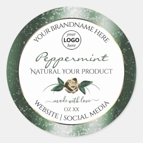 Floral Green Gold Frame White Product Labels Logo