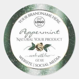 Floral Green Gold Frame White Product Labels Logo
