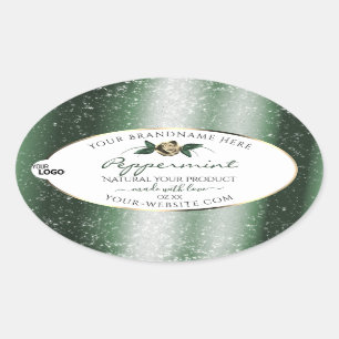 Floral Green Gold Frame White Product Labels Logo