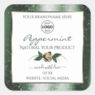 Floral Green Gold Frame White Product Labels Logo