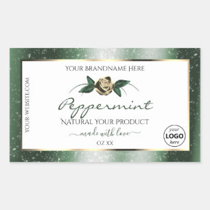 Floral Green Gold Frame White Product Labels Logo