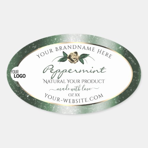 Floral Green Gold Frame White Product Labels Logo