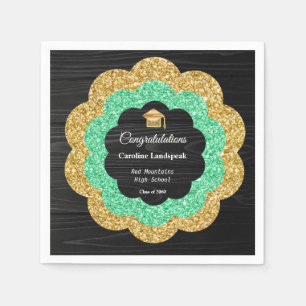 Floral Green Gold Graduation Party Napkins